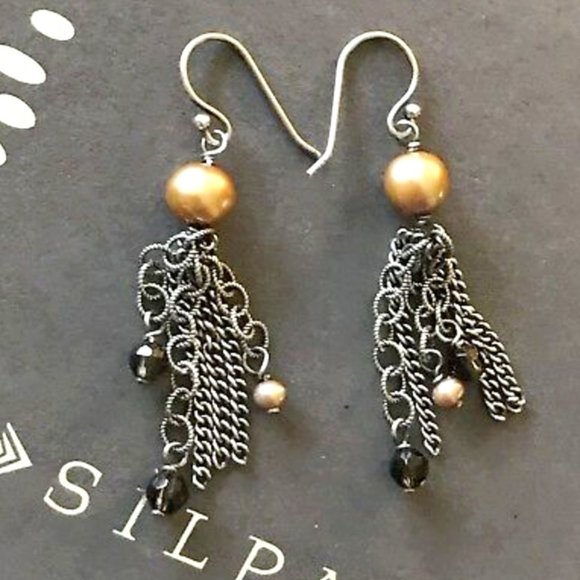 SILPADA Copper Champagne Freshwater Pearl Smoky Quartz Earrings - Picture 1 of 2